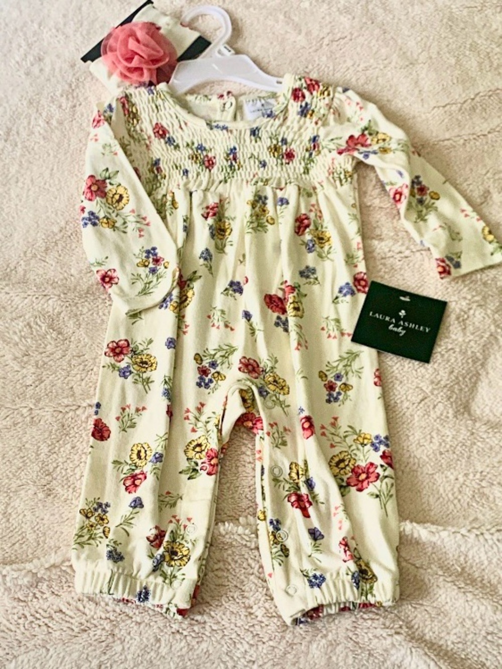 LAURA ASHLEY COTTON ONSIE FLORAL 6-9 M NWT